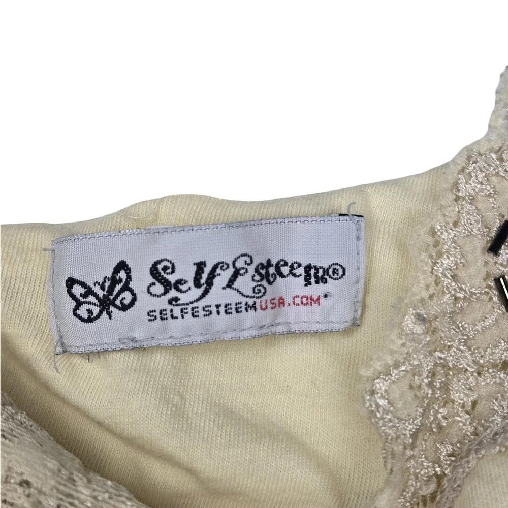 Self Esteem Vintage Y2K Camisole Top Butter Yellow Lace Trim Beaded Tank Top